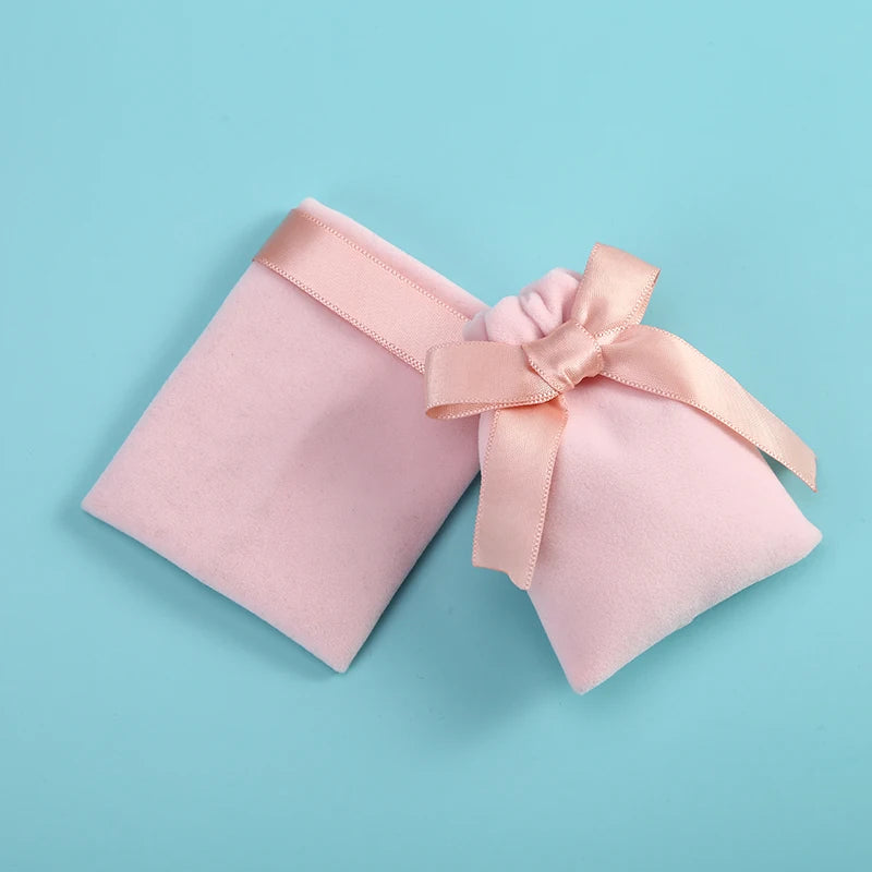 10pcs/lot 7x9cm Pink Velvet Ribbon Bag Drawstring Earrings Rings Necklace Bracelet  Wedding Christmas Gift Storage Pouches