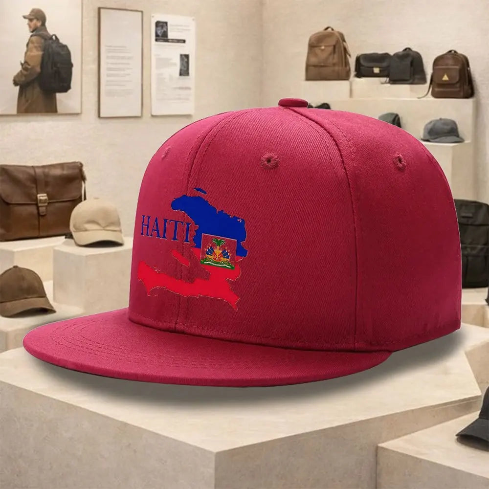 Haiti Map Flag Baseball Cap – Unisex Cotton Snapback Hip-Hop Hat