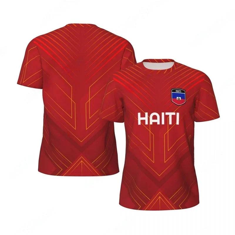 Haiti Flag Football 3D Print Sport T-Shirt – Men's Breathable Round Neck Tee