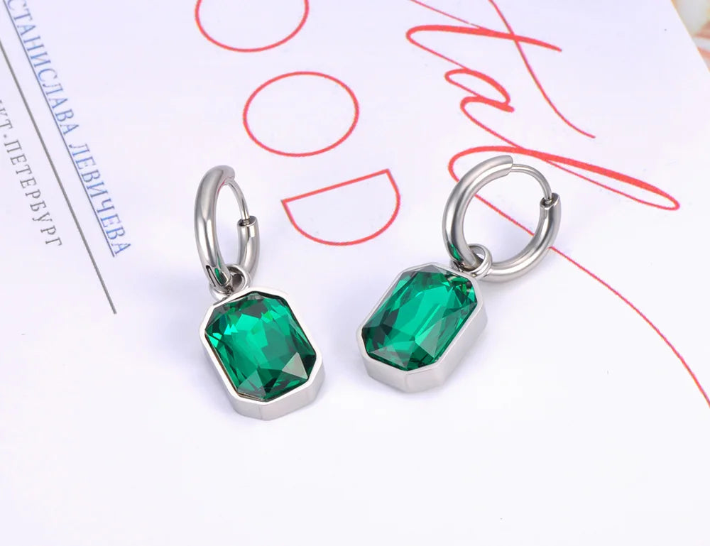 Lokaer Stainless Steel Geometric Square Hoop Earrings Sparkling Cubic Zirconia Crystal Earrings Jewelry For Women серьги E22115