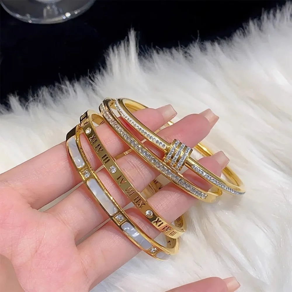 5/1pcs Sparkling Zirconia Inlaid Stainless Steel Bracelet Set for Women Stackable Bangles Fashion Non Fading Jewelry Gift