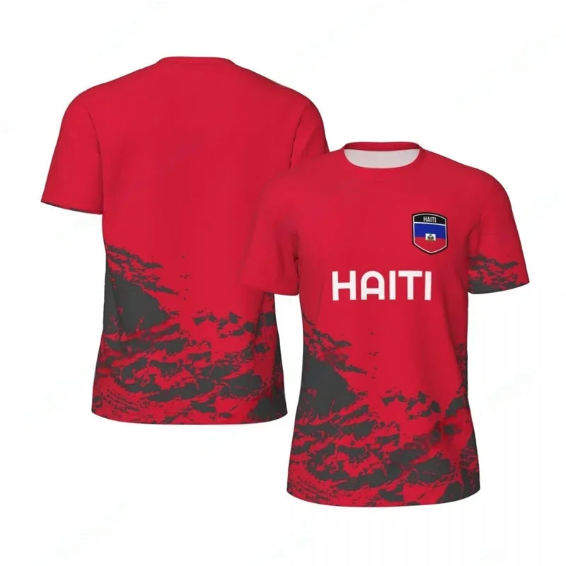 Haiti Flag Football 3D Print Sport T-Shirt – Men's Breathable Round Neck Tee