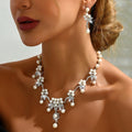 Retro Alloy Diamond Flower Necklace & Earring Set – European & American Fashion Accessories