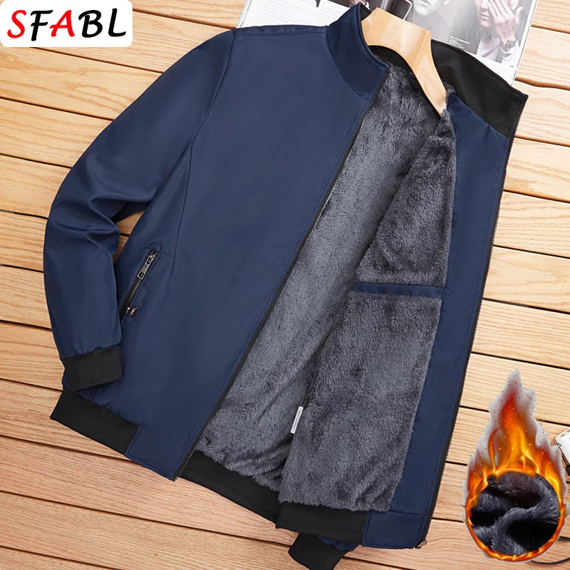 Men's Hooded Fleece-Lined Winter Parka – Korean Style Zip Jacket with Pockets