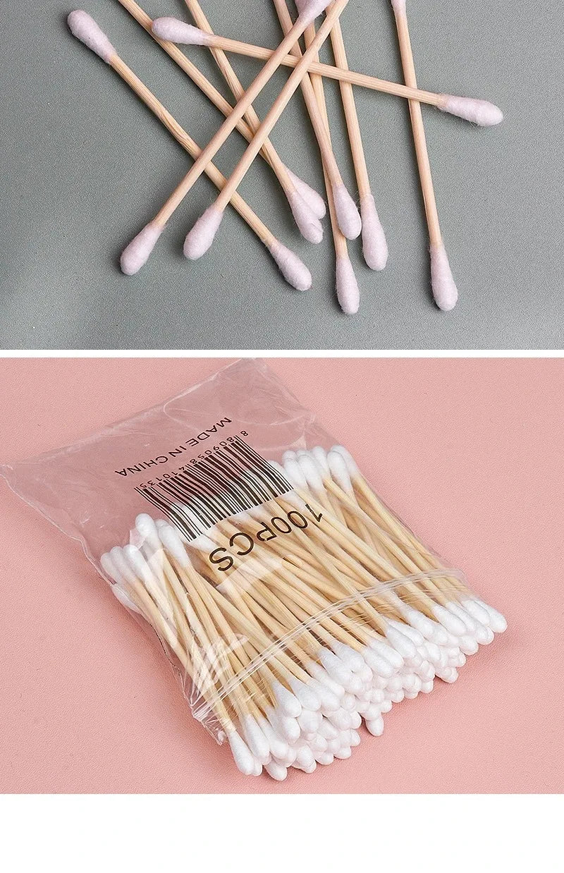 500/1000pcs Double-Headed Wood Cotton Swabs for Nose & Ear Cleaning Women's Makeup Tools Lipstick Remover Cotton Tip Sticks