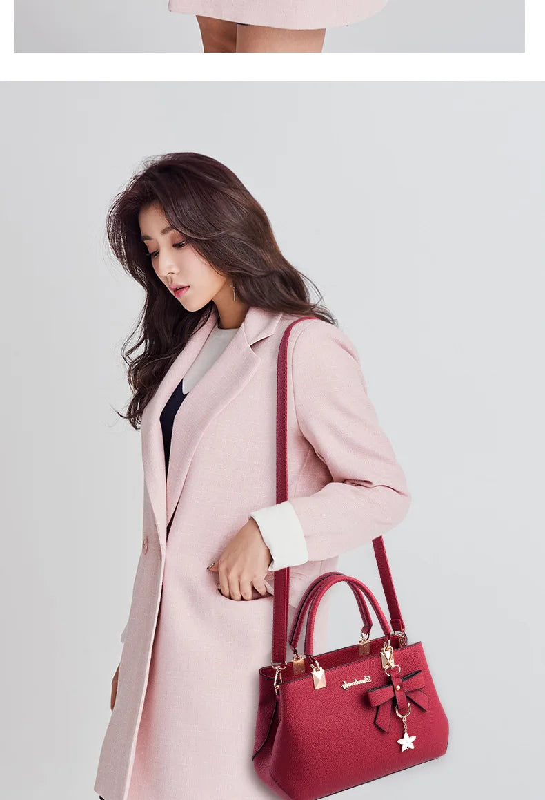 Yogodlns Elegant Women Messenger Bags with flower pendant Office Ladies Totes Pure Leather Handbag for female Crossbody Shoulder