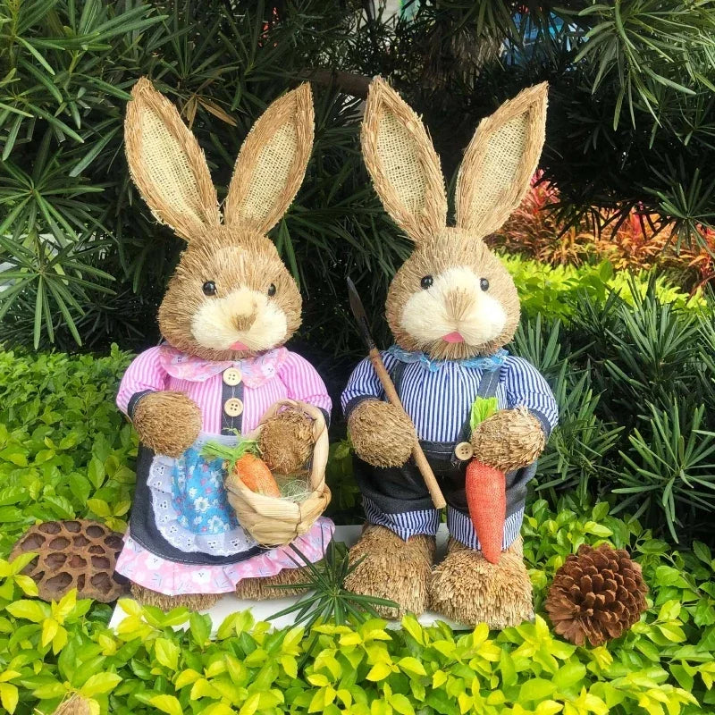 Easter Bunny Woven Grass Rabbit Decor | Handmade Rustic Holiday Decoration | Unique Easter Gift for Home & Kids