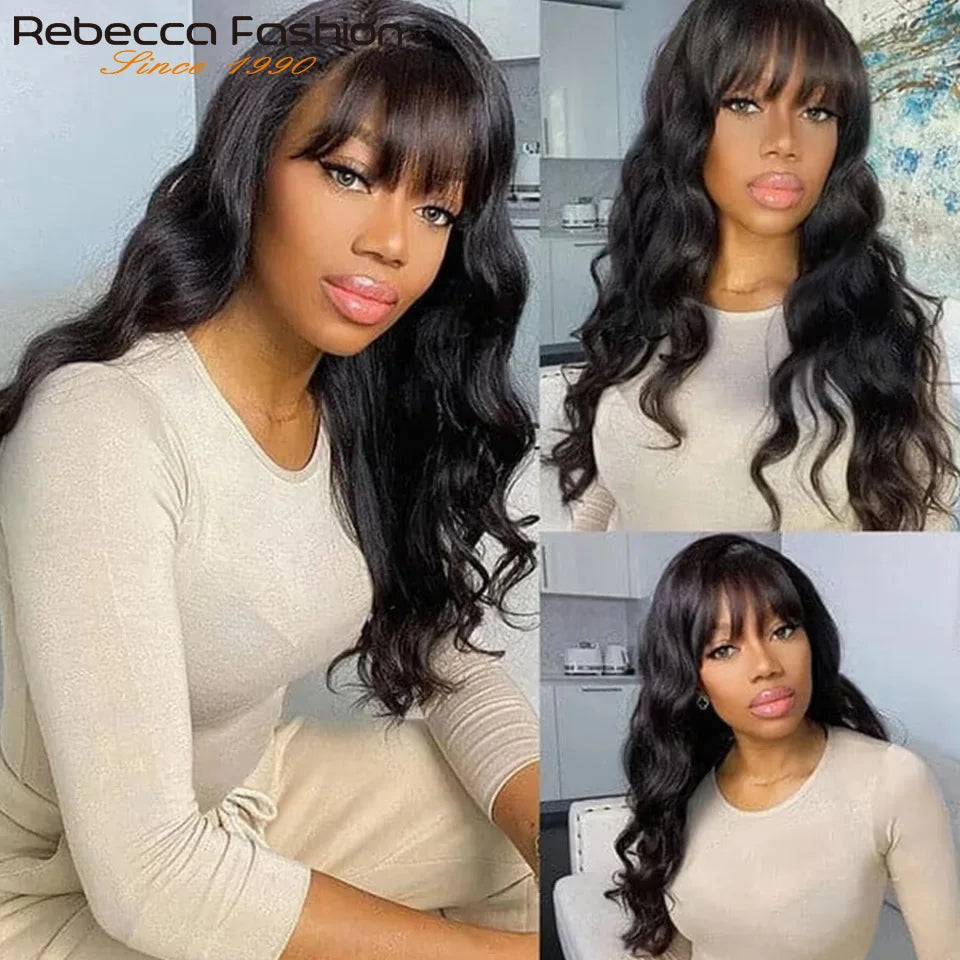 TOP Line 3x1 Middle Part Lace Wigs with Bangs Body Wave 100% Human Hair Wig Cheap Wig Brazilian Remy Bob Wigs For Black Women