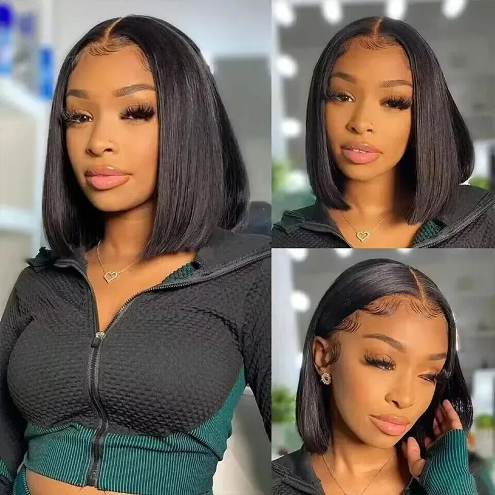 13x4 HD Short Ombre Blonde Wig Straight Bob Lace Front Wig Pre Plucked Synthetic Short Lace Frontal Wig Glueless Daily Cosplay
