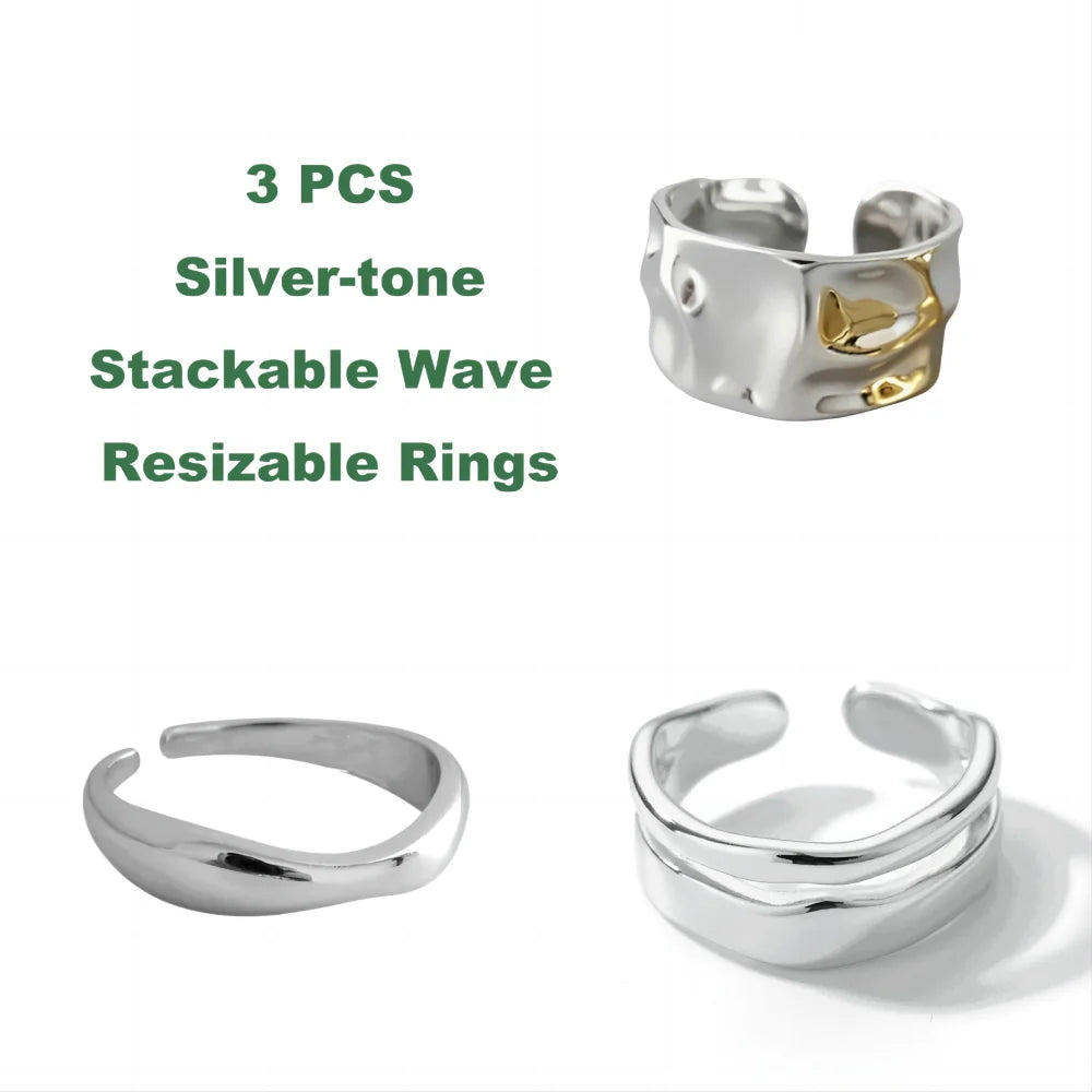 1/3 PCS Stackable Stainless Steels Adjustable Ripple Rings 18K Plated Gold Silver Minimalist Irregular Rings for Women Jewelry