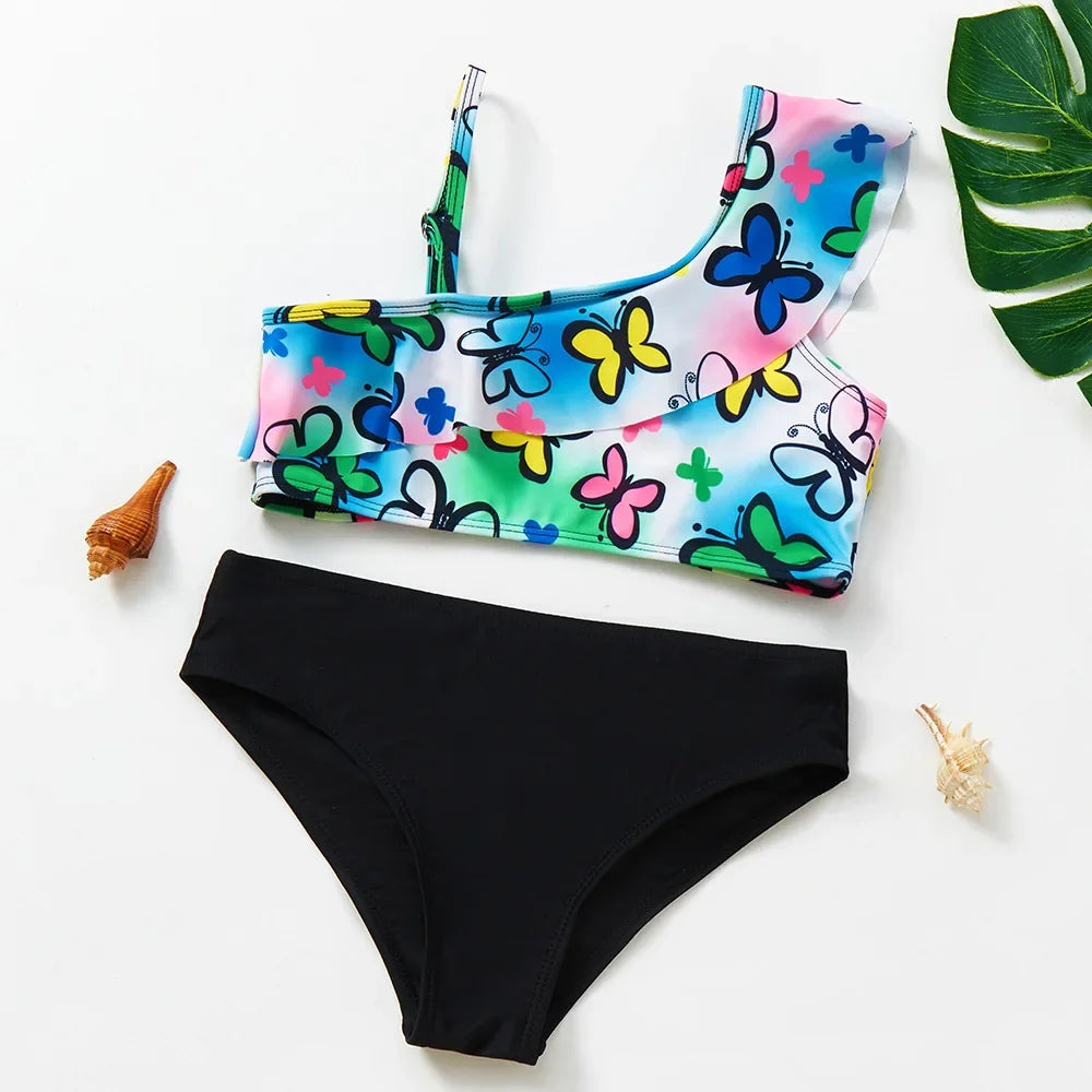 Kids Rainbow Bikini Set – Girls Two-Piece Flounce Swimsuit (Ages 2–10)