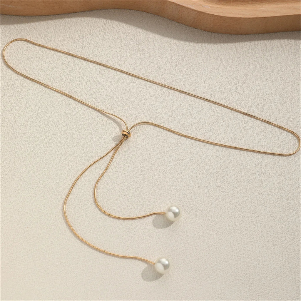 Adjustable Chain Necklace with Simple Faux Pearl Pendant Female Long Sweater Fashion Jewelry Gift Ornament