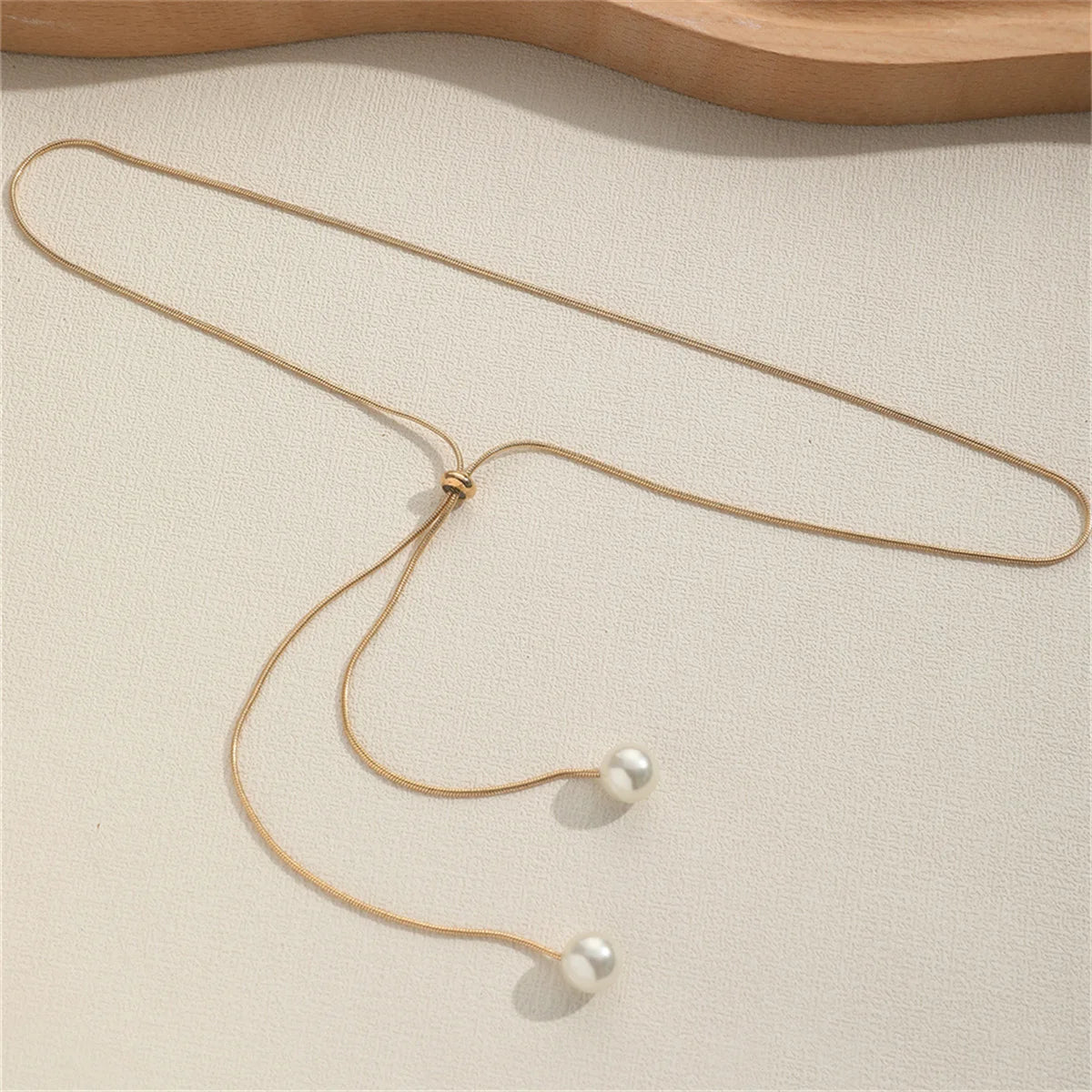 Adjustable Chain Necklace with Simple Faux Pearl Pendant Female Long Sweater Fashion Jewelry Gift Ornament