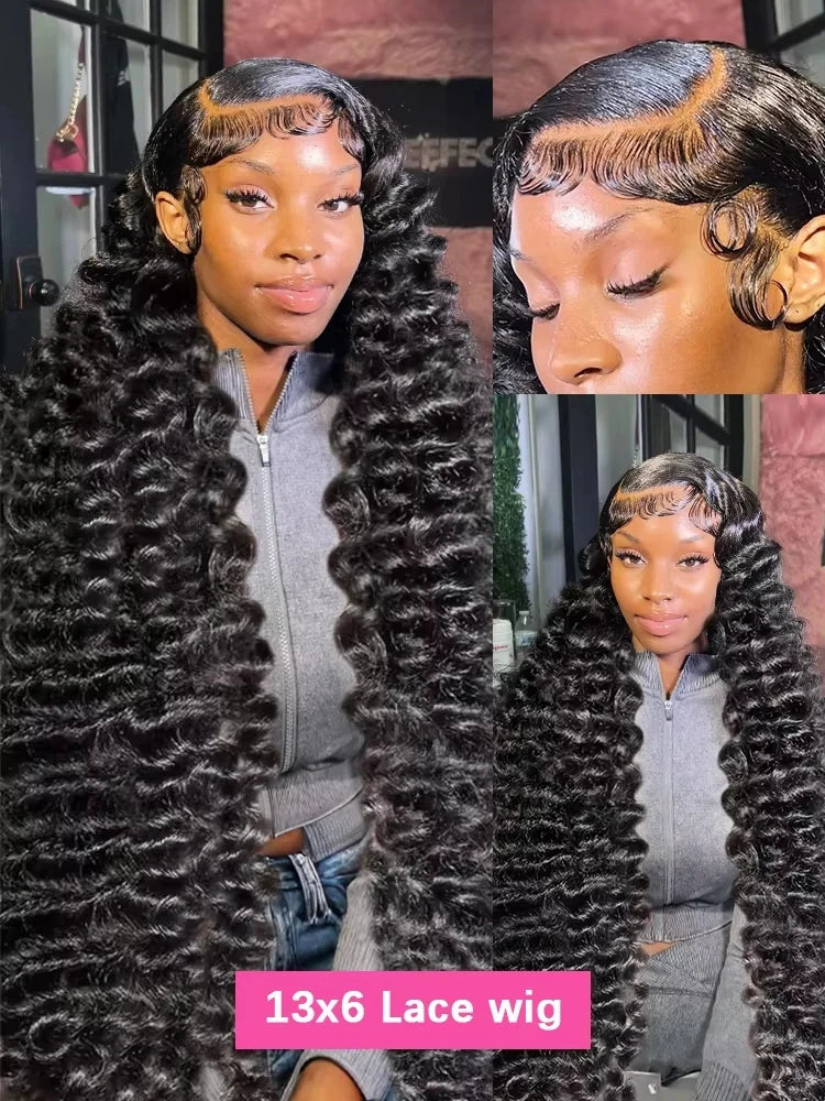 250 Density13x6 HD Transparen Loose Deep Wave Curly Lace Front Human Hair Wigs 13x4 Lace Frontal Brazilian Remy Hair Wig