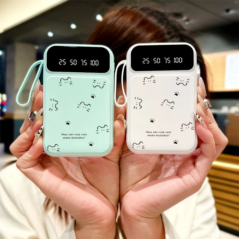 Cat-Shaped Portable Power Bank – 10000mAh / 20000mAh, Built-in Cables, Fast Charge