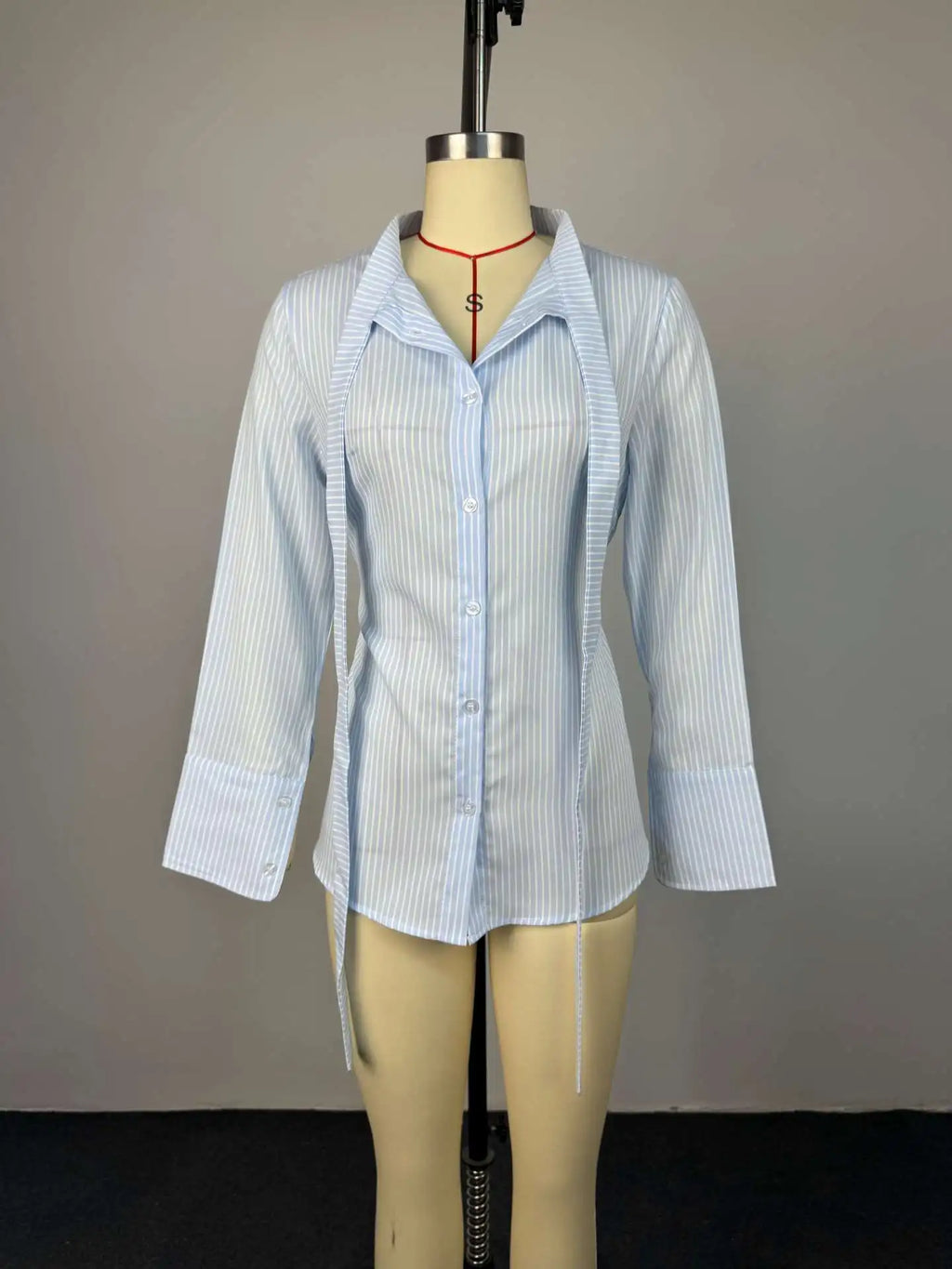 Women's Clothing 2026 Spring New Fashion Design Sense Striped Slim-fitting Lapel Long-sleeved Shirt