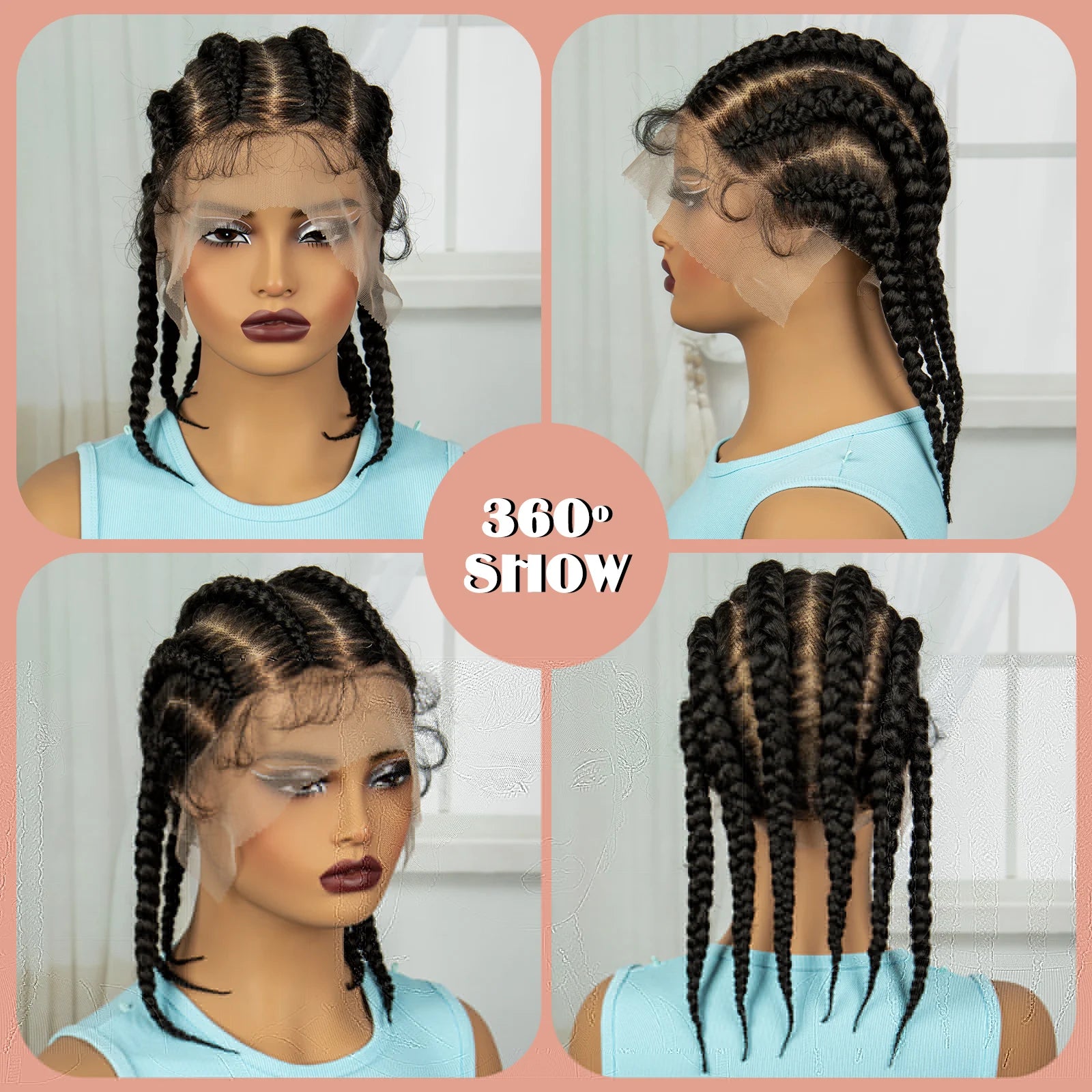 Synthetic Cornrow Braided Wigs Full Lace Short Cute Bob Wigs for Women Girls 14inch Lace Frontal Braided Lace Wig with Baby Hair