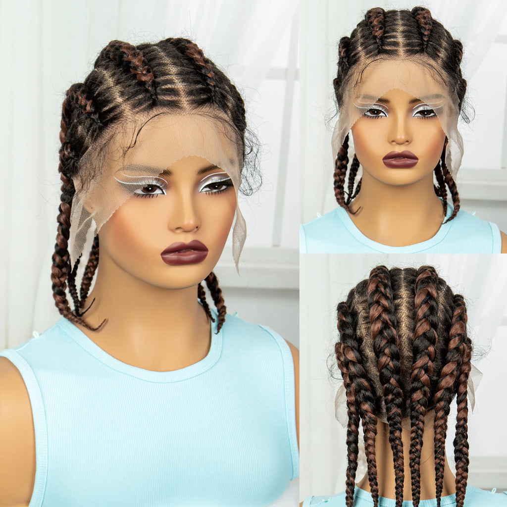 Synthetic Cornrow Braided Wigs Full Lace Short Cute Bob Wigs for Women Girls 14inch Lace Frontal Braided Lace Wig with Baby Hair