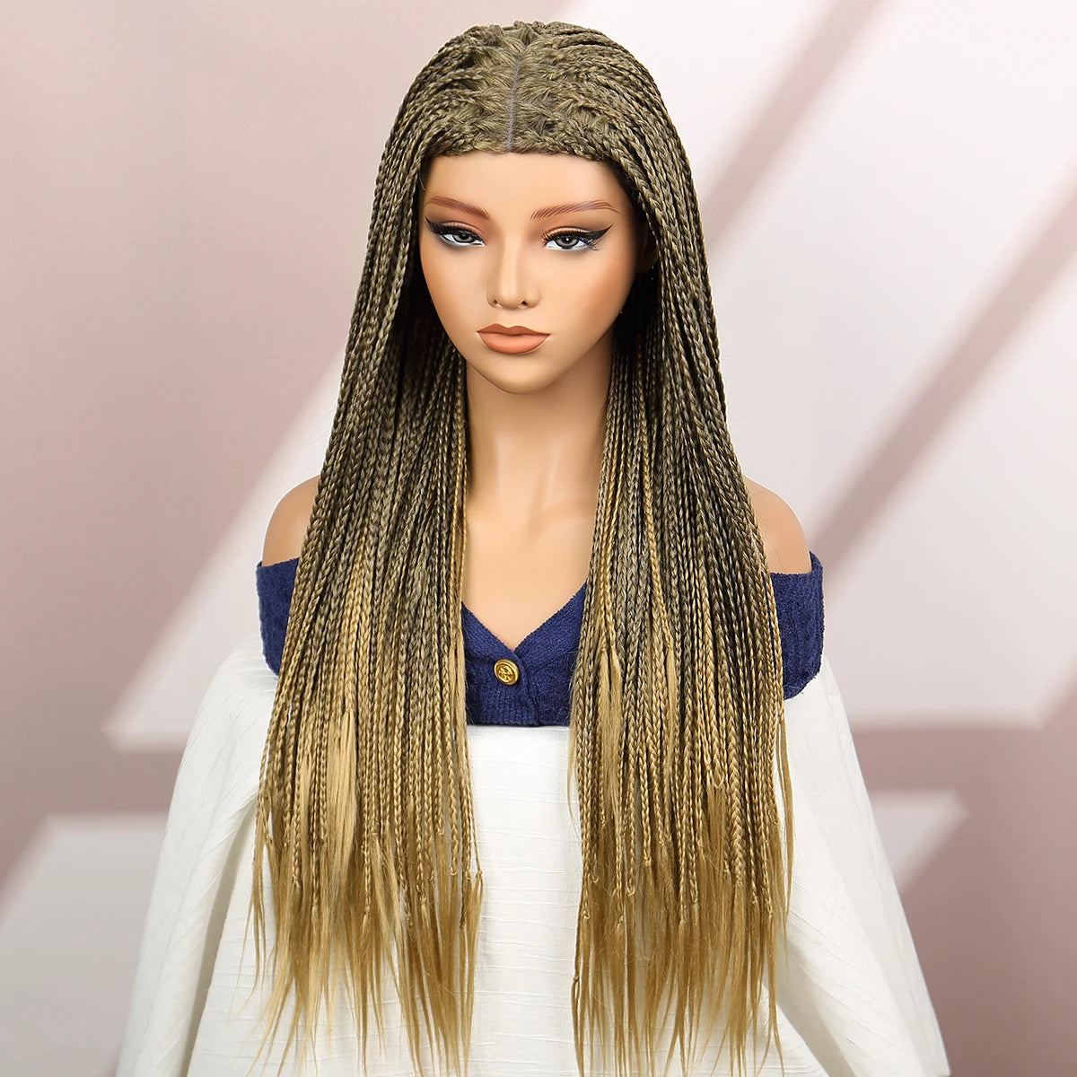 Premium Synthetic Braided Wigs Ombre Colors Protective Style Machine Made Braided Wig 32 inch Long Wigs For Black Women
