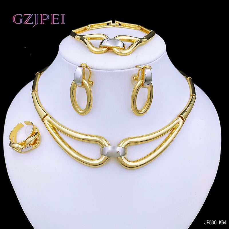 Arabic Women's Jewelry Set – 18k Gold Plated Black & Gold Necklace Party Accessories
