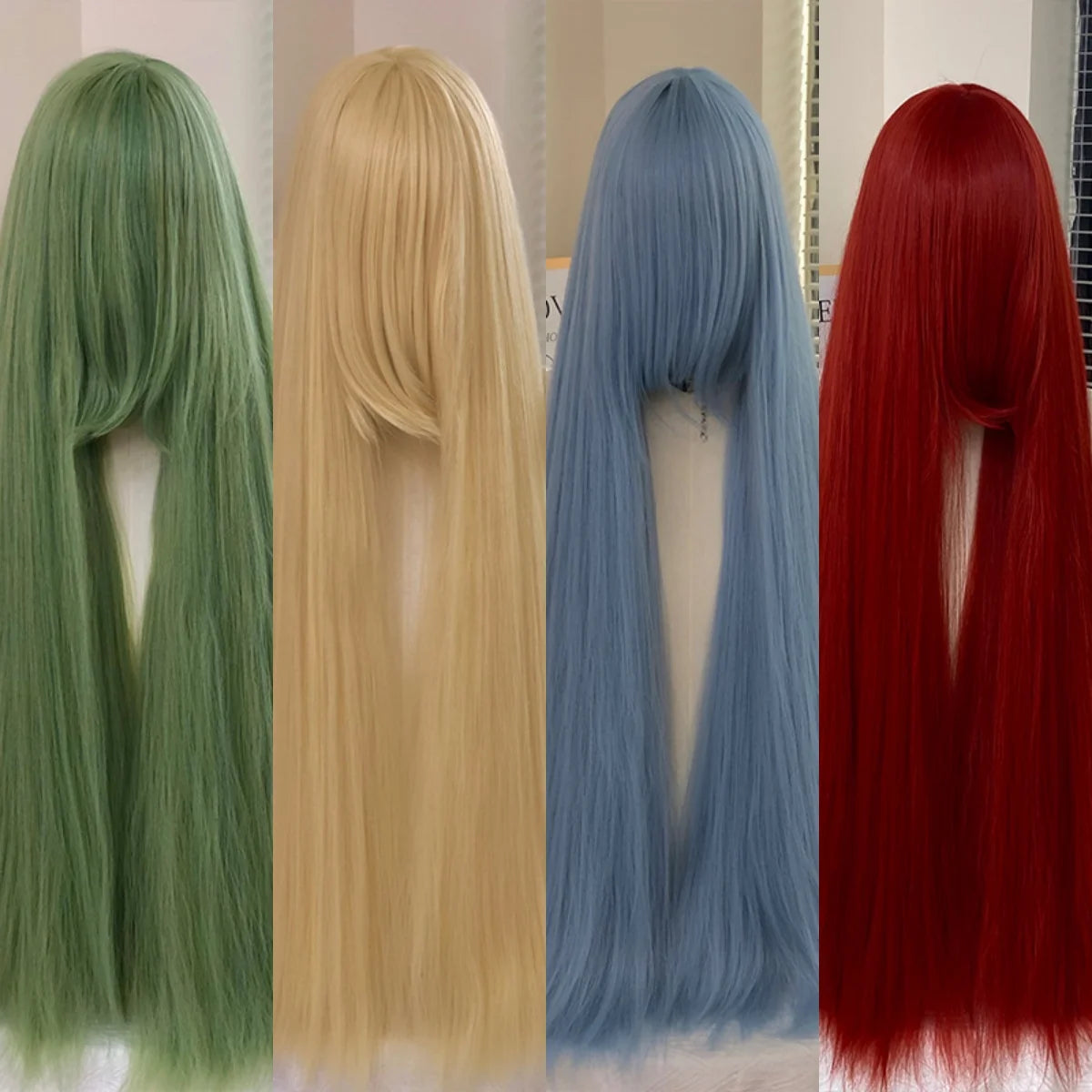 Cosplay Wig 100cm Extra Thick and Long Straight Wig with Bangs Anime Heat Resistant Fiber Christmas Halloween Cosplay Party Wigs