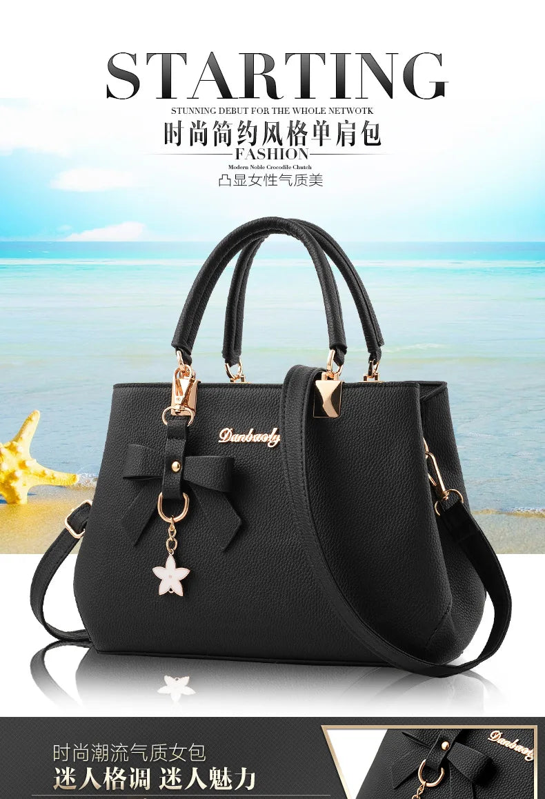 Yogodlns Elegant Women Messenger Bags with flower pendant Office Ladies Totes Pure Leather Handbag for female Crossbody Shoulder