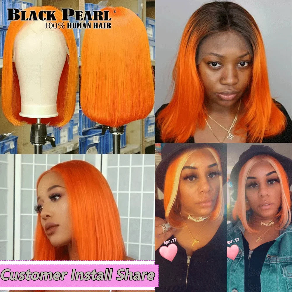 Black Pearl Ginger Lace Front 100% Human Hair Quality Wigs Glueless Wig Short Straight Bob Wig Lace Front Human Hair Wig