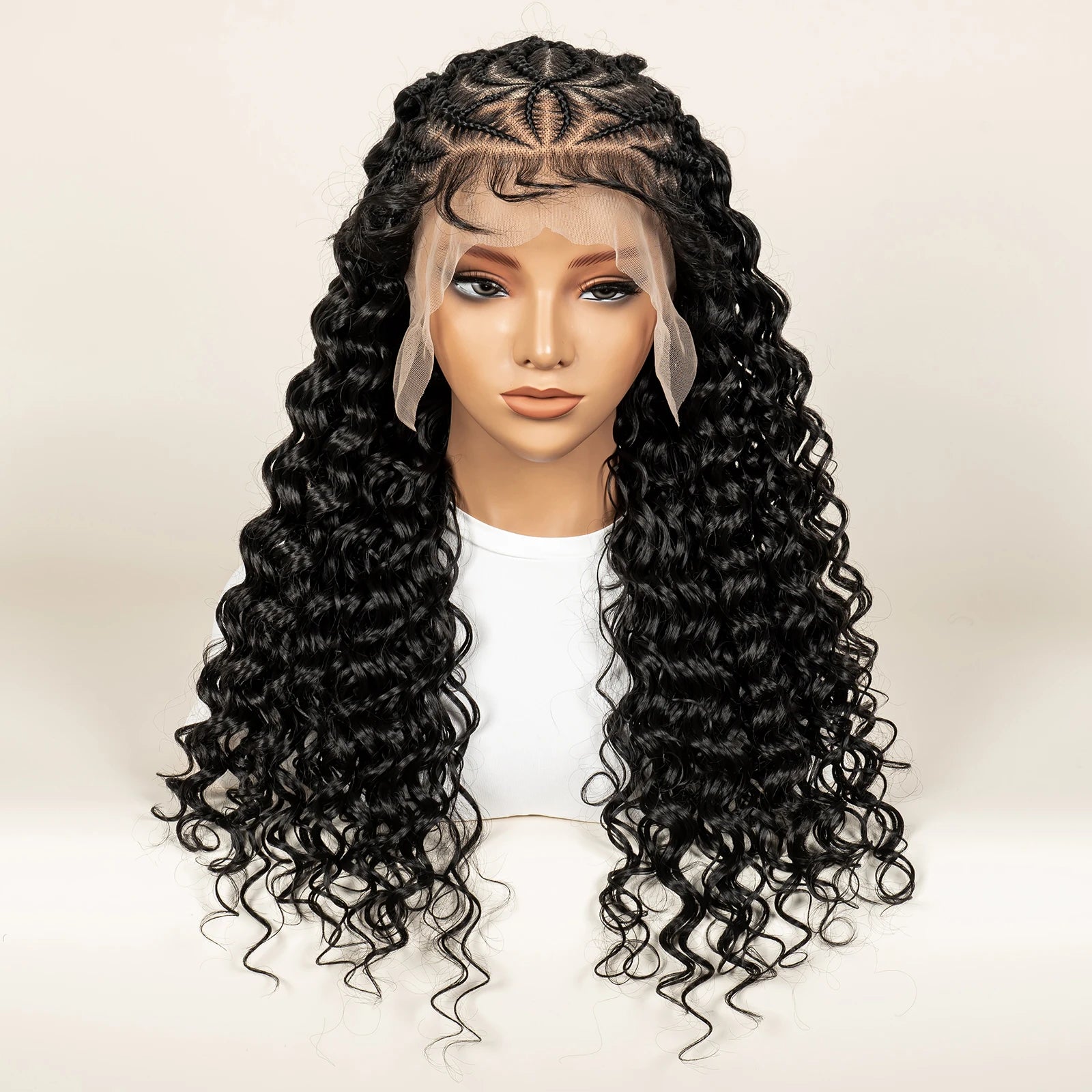 Pre-Styled Deep Wave Braided Wig | Swiss Lace | Baby Hair | Half Cornrow | Women's Braid Wig
