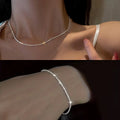 Silver Plated Starry Sky Collarbone Necklace & Bracelet Set – Women's Minimalist Jewelry