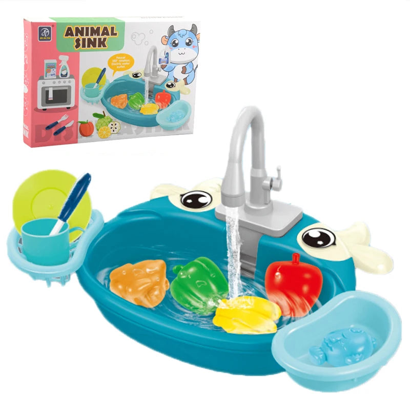 Kids Mini Kitchen Sink Toy Set – Simulated Dishwashing Play House Game for Children