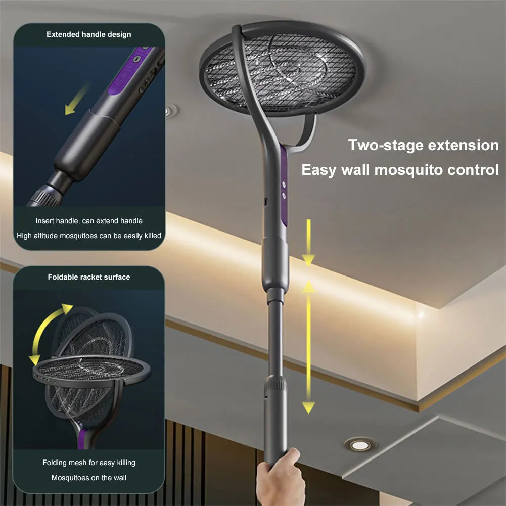 Rotating Head Electric Fly Swatter Rechargeable Fly Zapper 2 in 1 Fly Killer and Mosquito Trap Lamp for Indoor Outdoor