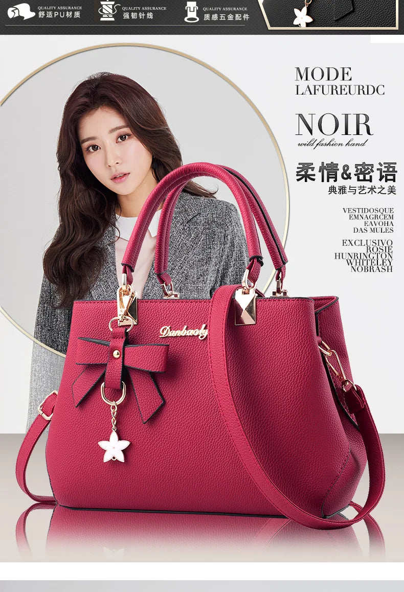 Yogodlns Elegant Women Messenger Bags with flower pendant Office Ladies Totes Pure Leather Handbag for female Crossbody Shoulder