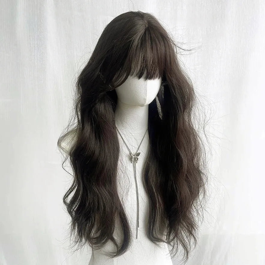 Ashely Black Brown Wig for Woman 24inch Daily Use Lolita Water Wavy Big Waves Long Curly Hair Long Straight Hair Synthetic Wigs