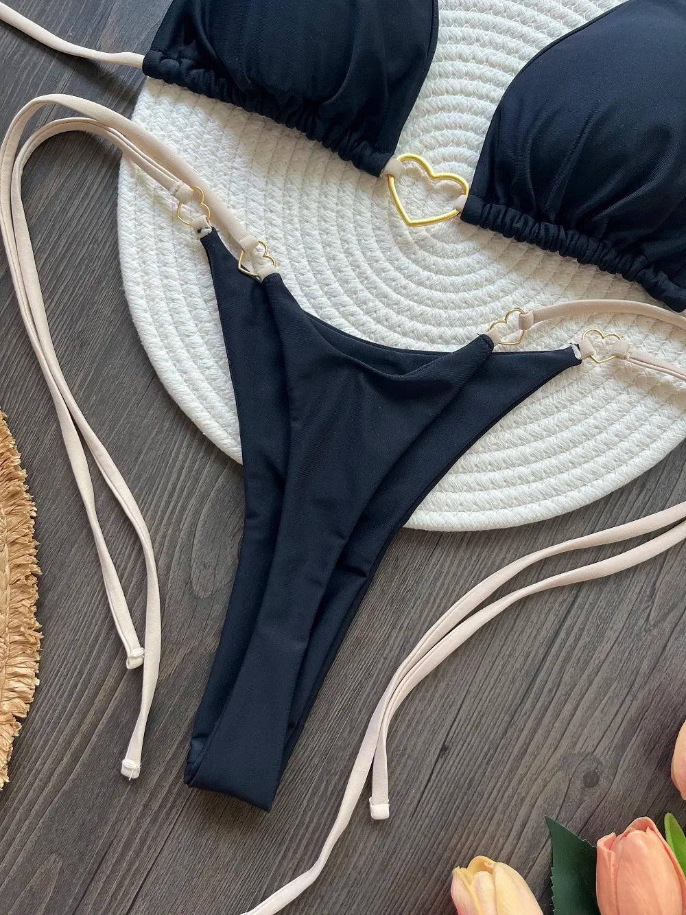 Sexy Halter Solid color Bikini Set Women's Swimsuit Two-piece Triangle Thong Swimwear Bathing Suit Brazilian Biquinis