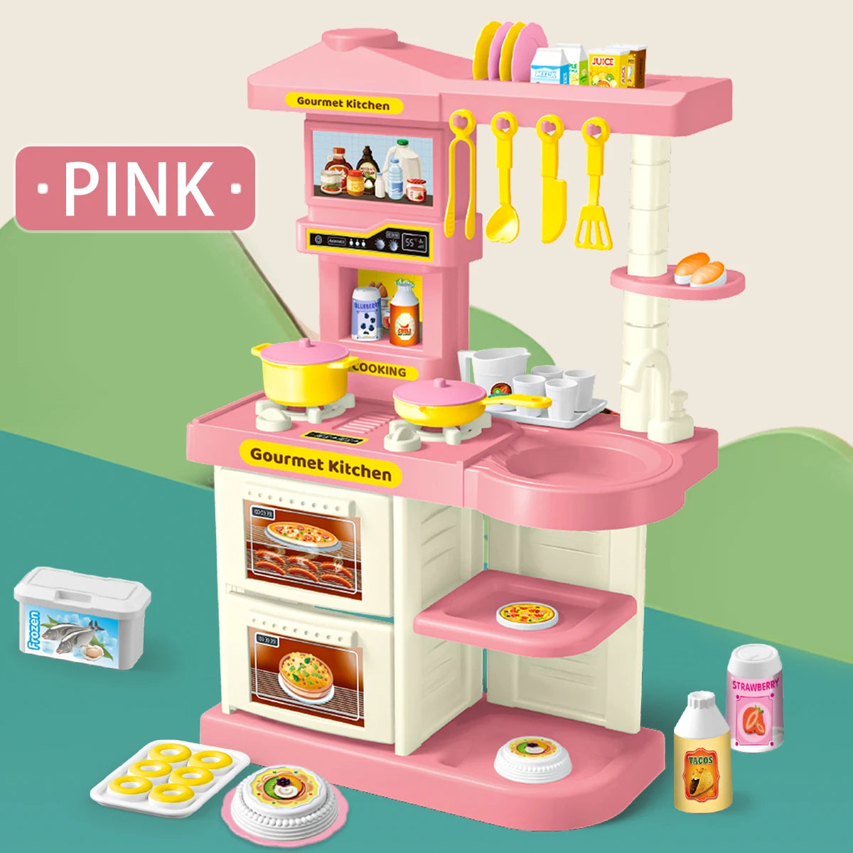 Kids Play Kitchen Accessories Playset – Toy Foods, Pans, Pots, Breads & Utensils for Ages 3+