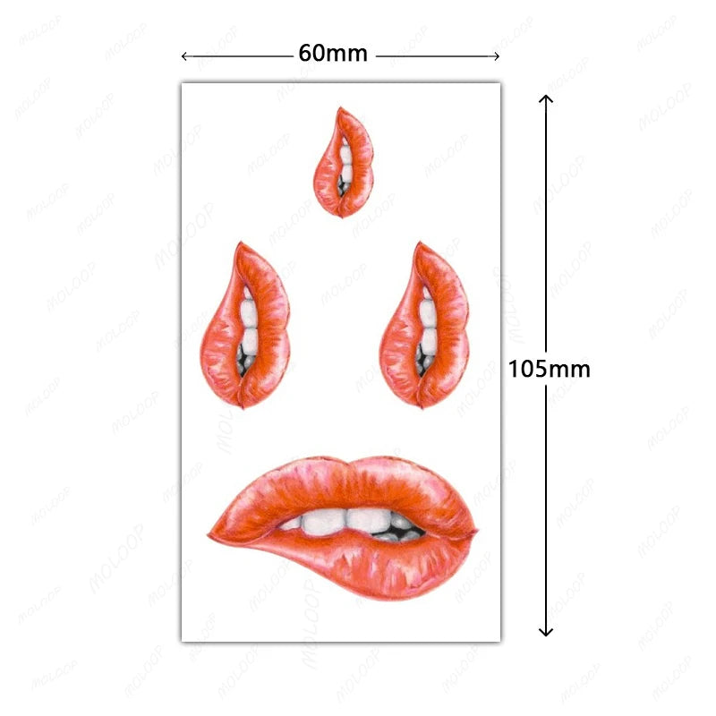 Sexy Red Lips Water Transfer Tattoo – Waterproof Body Art 10.5x6cm