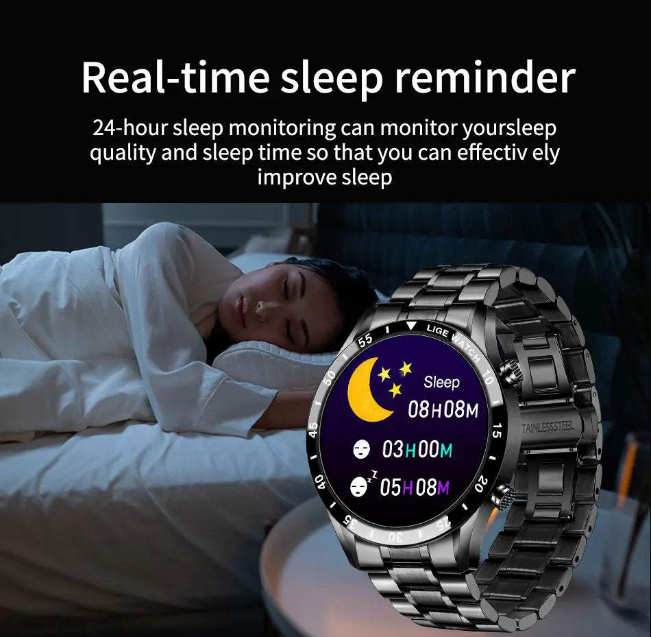 LIGE Men's Bluetooth Smartwatch – Full Touch Steel Sports Watch, IP67 Waterproof