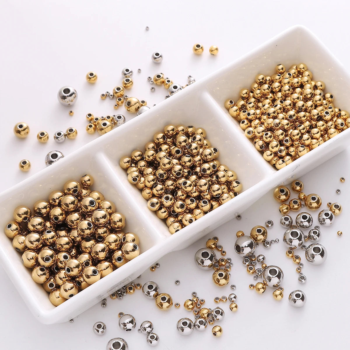 2-8mm Stainless Steel Beads for Jewelry Making Loose Spacer Beads Ball Hole 1-1.5mm for Bracelets Jewelry Components DIY Golden