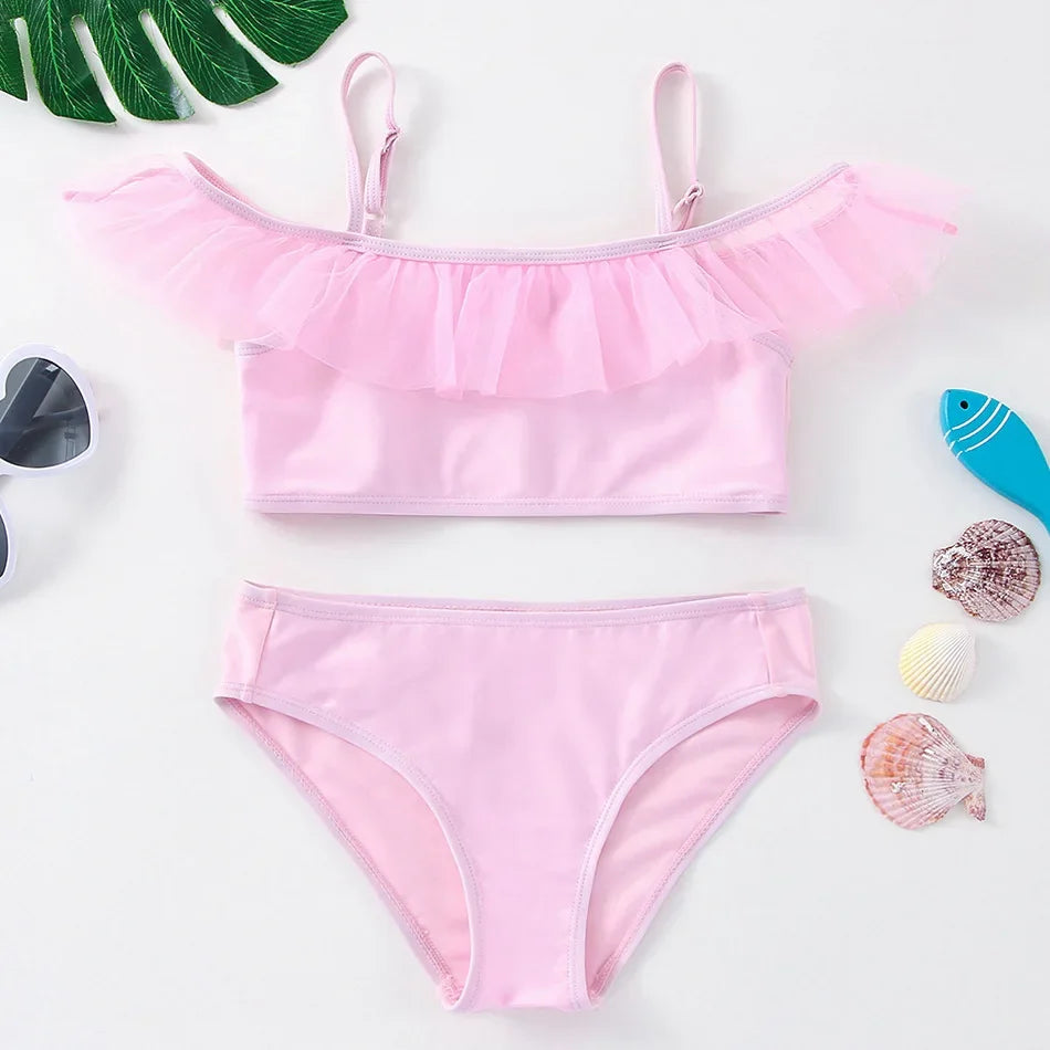 Kids Rainbow Bikini Set – Girls Two-Piece Flounce Swimsuit (Ages 2–10)