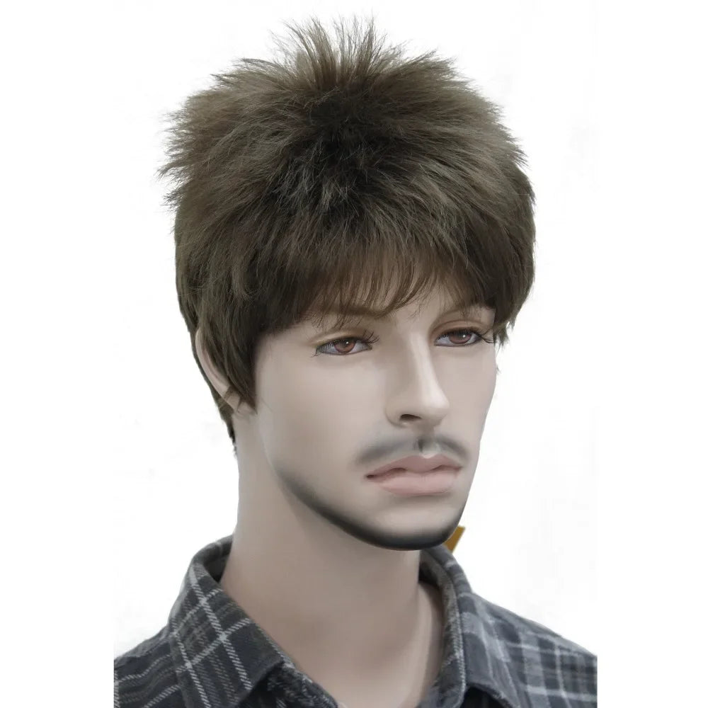 StrongBeauty Men's wig Natural Black/Brown Short Straight Hair Synthetic Full Wigs 7 Color