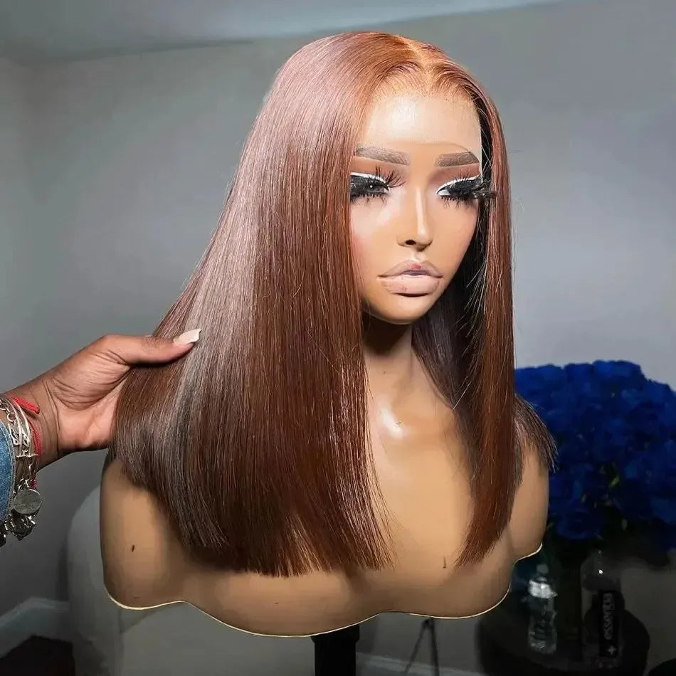 13x4 HD Short Ombre Blonde Wig Straight Bob Lace Front Wig Pre Plucked Synthetic Short Lace Frontal Wig Glueless Daily Cosplay
