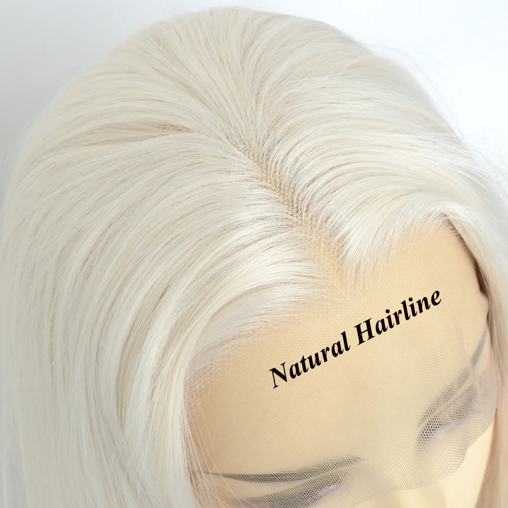 Voguequeen Platinum Blonde Synthetic Natural Wave Lace Front Wig Heat Resistant Fiber Cosplay For Women