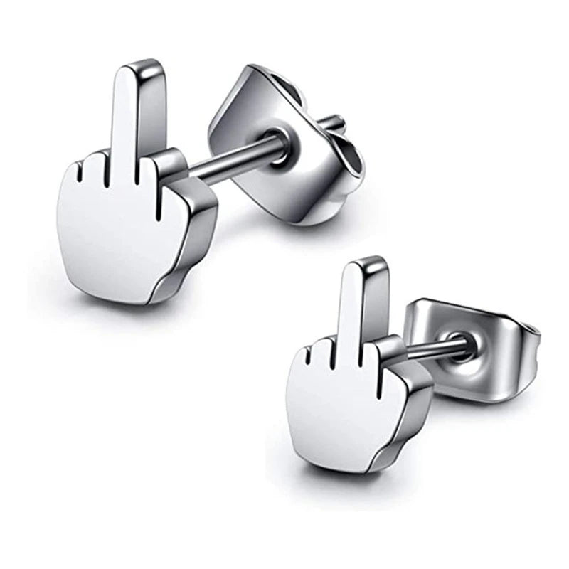 Edgy Middle Finger Stainless Steel Hoop Earrings, Bold Statement Earrings for Men & Women