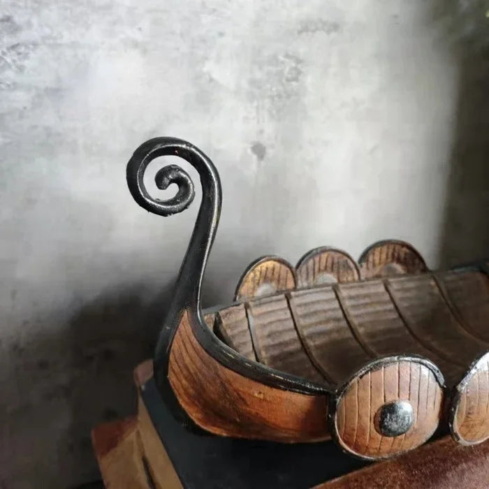 Nordic Viking Ship Resin Ornament | Retro Dragon Head Longship Desktop Decor | Antique Nautical Home Decoration Gift