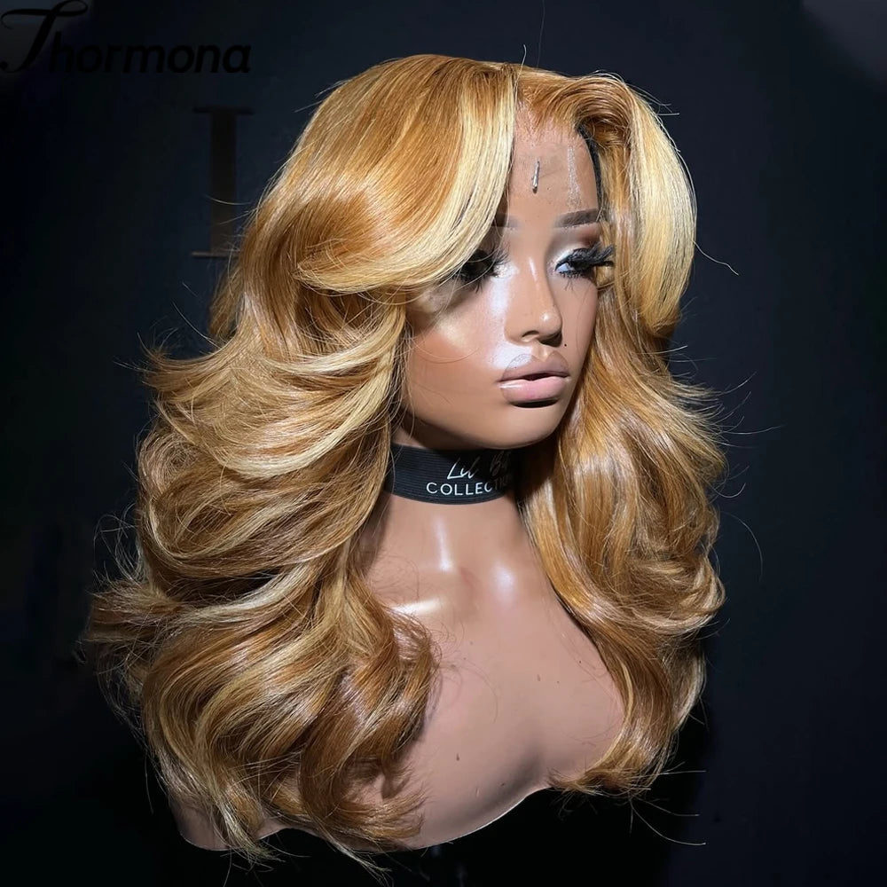 Highlight Body Wave Lace Front Wigs Synthetic 13x4 Ombre Blonde Lace Front Wig 13x6 HD Honey Blonde Lace Frontal Wigs For Women