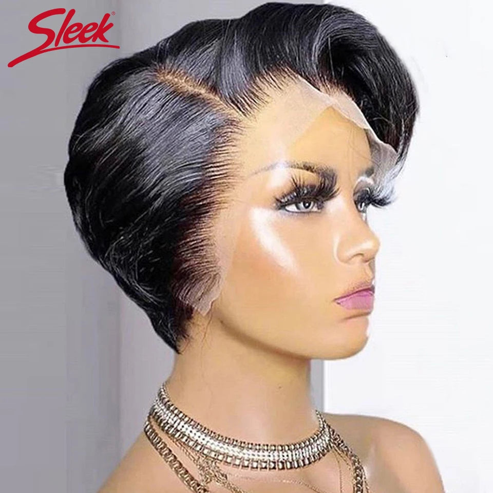 Sleek Glueless HD Lace Wigs Short Pixie Bob T Part Lace Front Human Hair Wigs For Women Peruvian Remy Hair Ombre Blonde 613 Wig