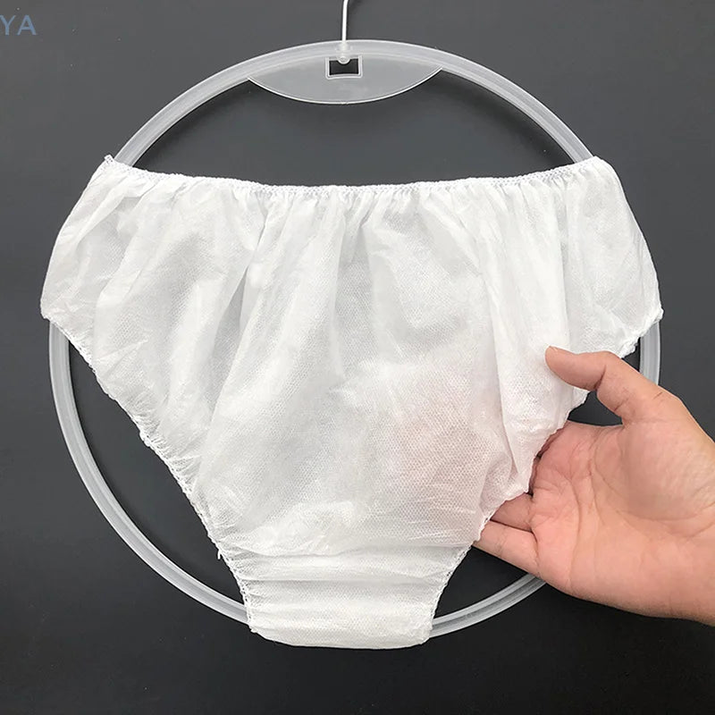Disposable Underwear – 10-Pack White Double-Woven Underpants for Travel, Hospital & Postpartum