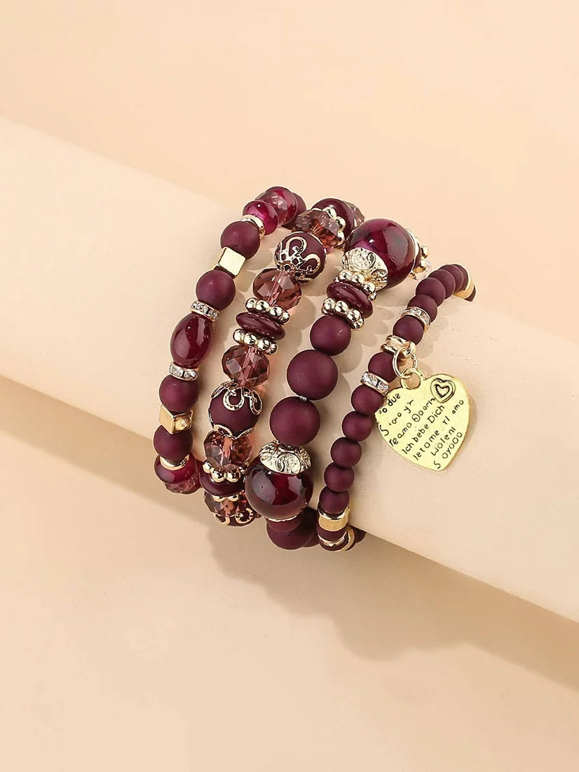 New Acrylic Beads Chain Bracelet Set For Women Tree Of Life Charm Elastic Bangle Female Bohemian Jewelry Accessories