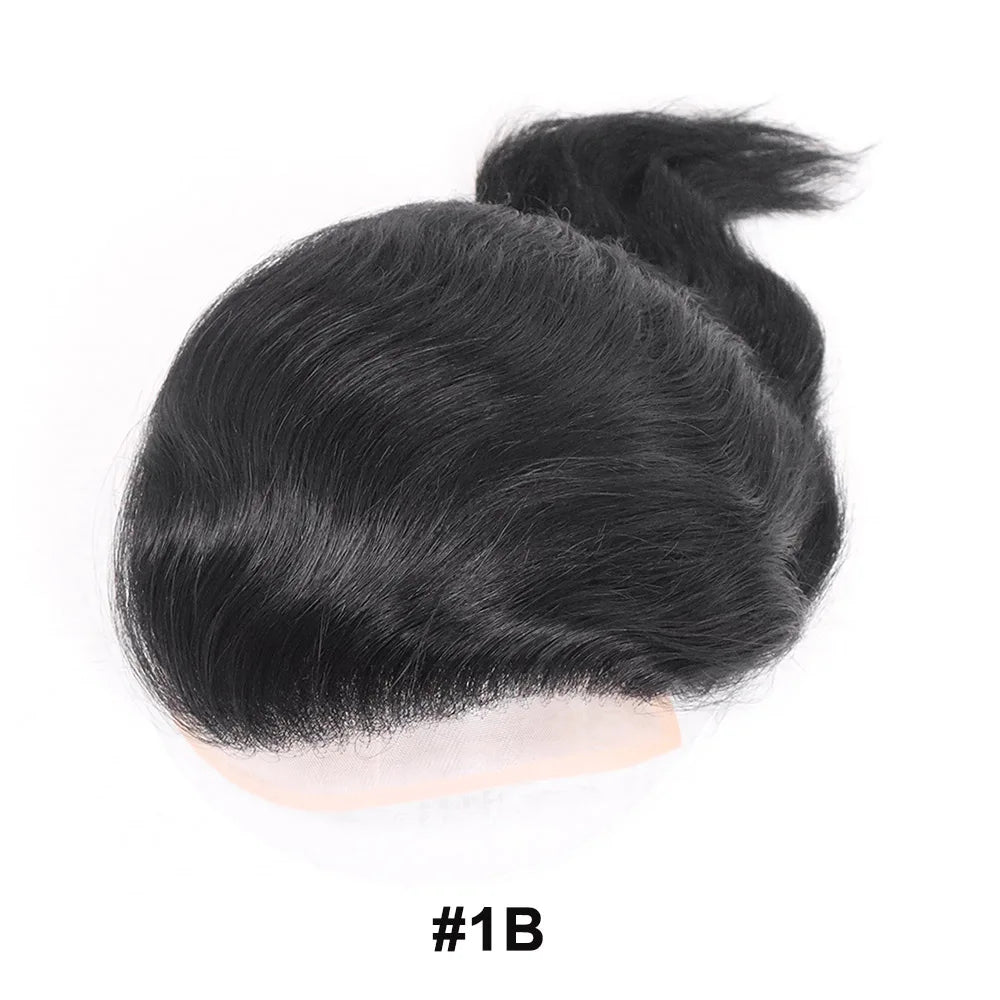 Human Hair Prosthesis for Men Toupee Breathable Lace Front with PU Mens Wig Replacement System Blonde Hairpiece 8x10inch