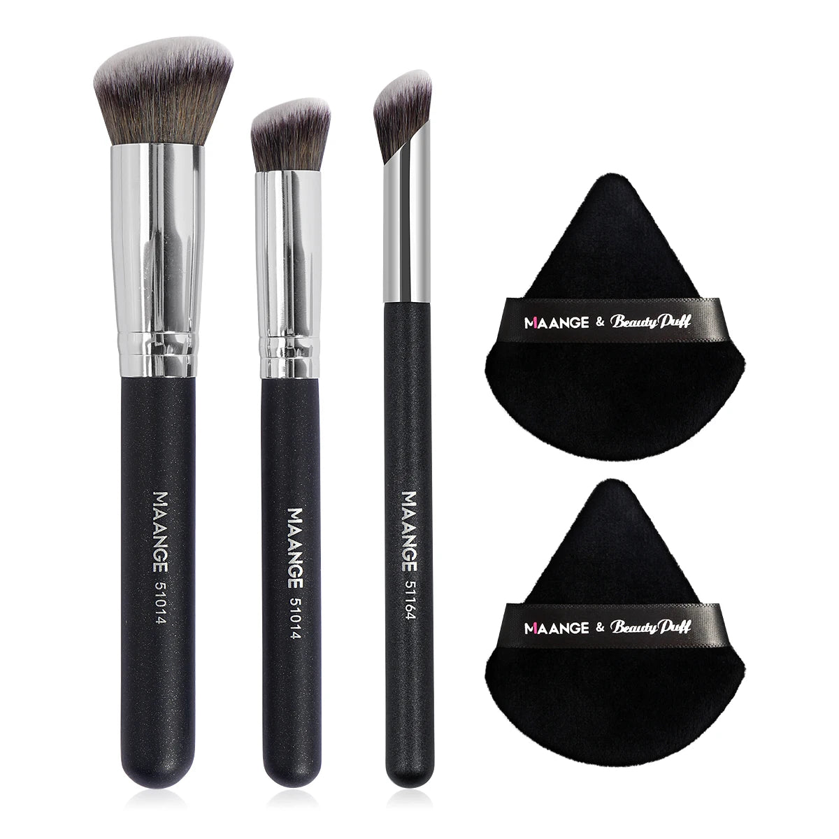 Maange 3-Piece Makeup Brush Set – Concealer, Eye Shadow & Blending Brushes with 2 Triangle Powder Puffs